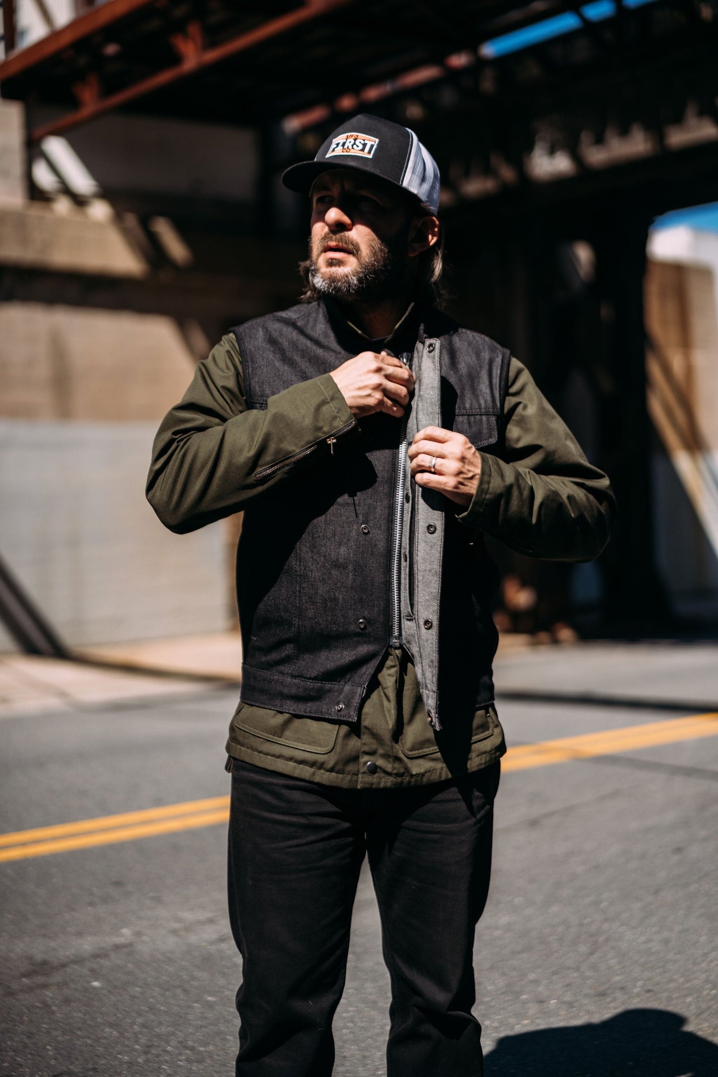 Haywood - Black Denim Men's Motorcycle Vest